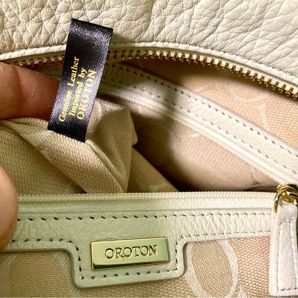 New OROTON White Pebbled Leather Crossbody Medium sized Handbag - Picture 10 of 12
